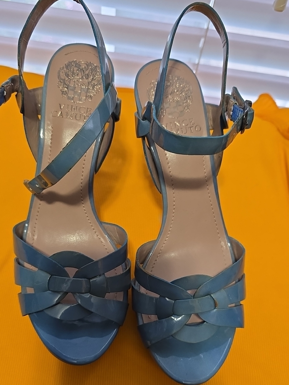 Vince Camuto Blue Woven Strappy Slingback Heels